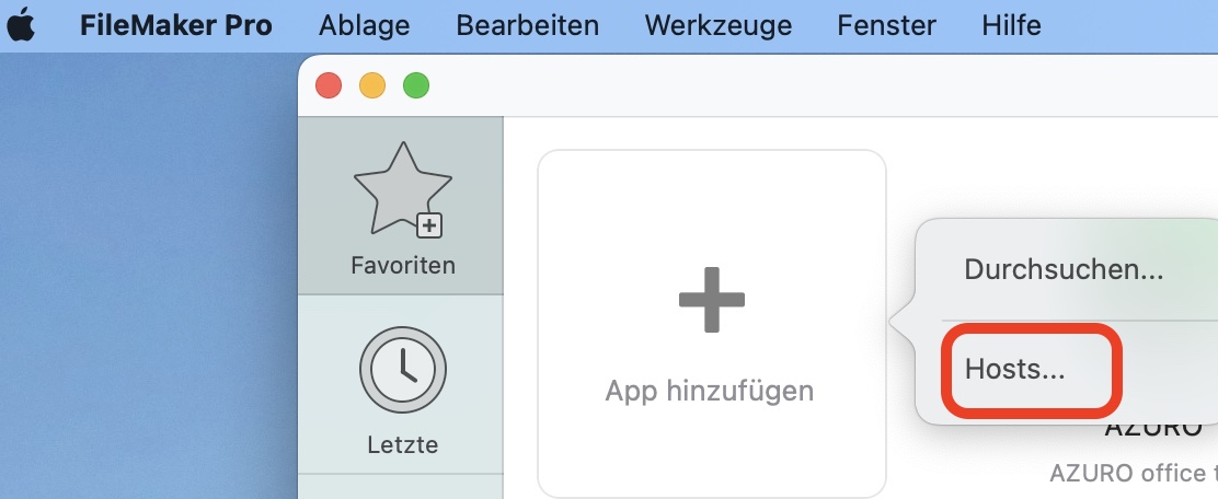 FileMaker Pro Host hinzufügen FileMaker Pro Host hinzufügen